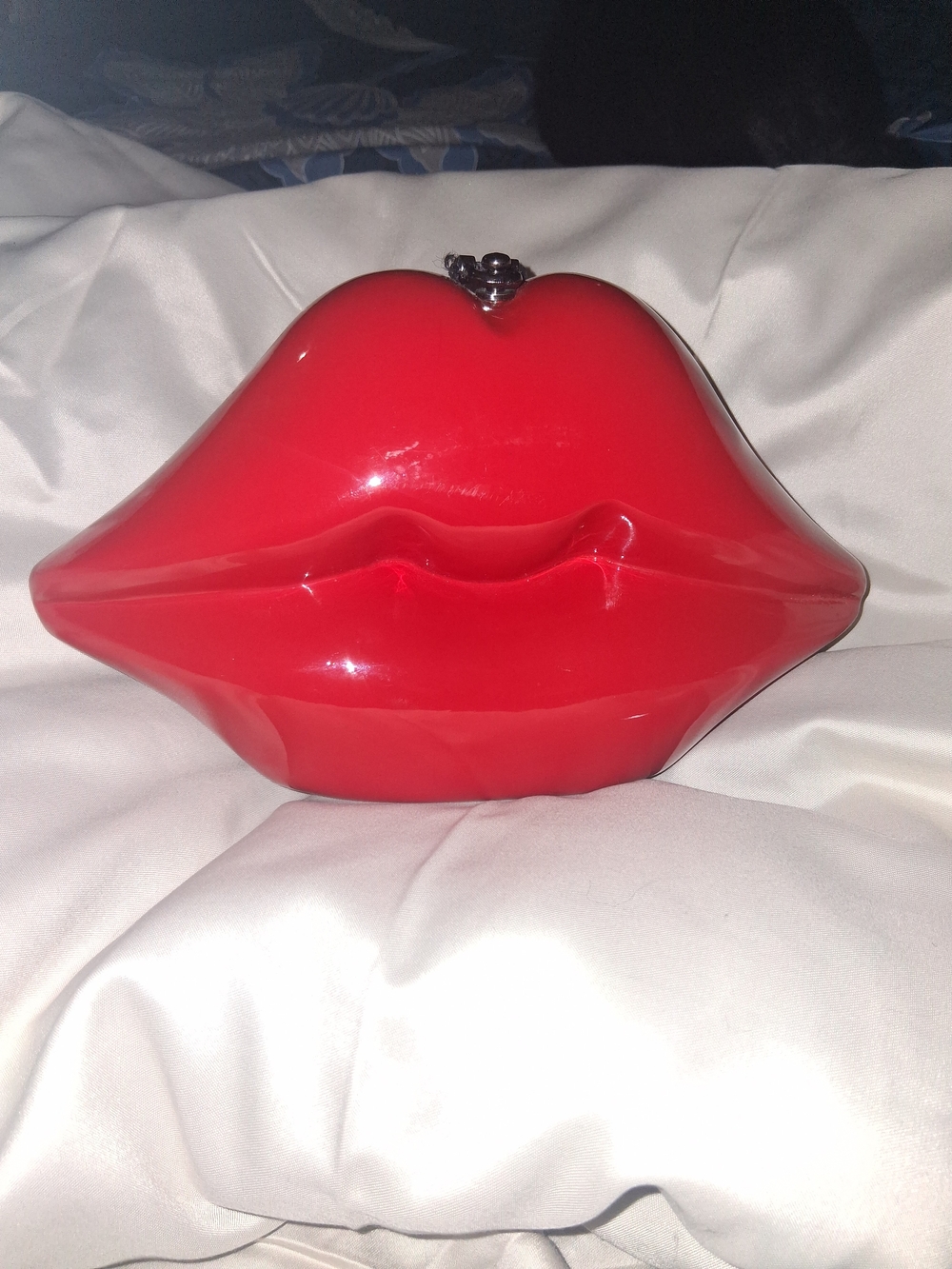 Timmy Woods Beverly Hills Vintage Red Lips Handbag: Acacia Wood Clutch